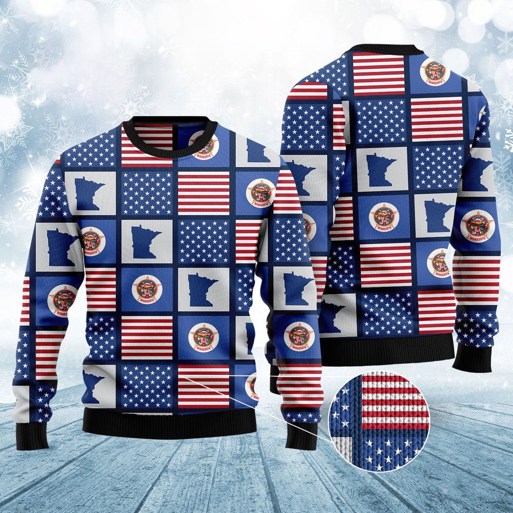 Amazing Minnesota American Flag Ugly Christmas Sweater, Funny Xmas Sweater, Sweater Xmas