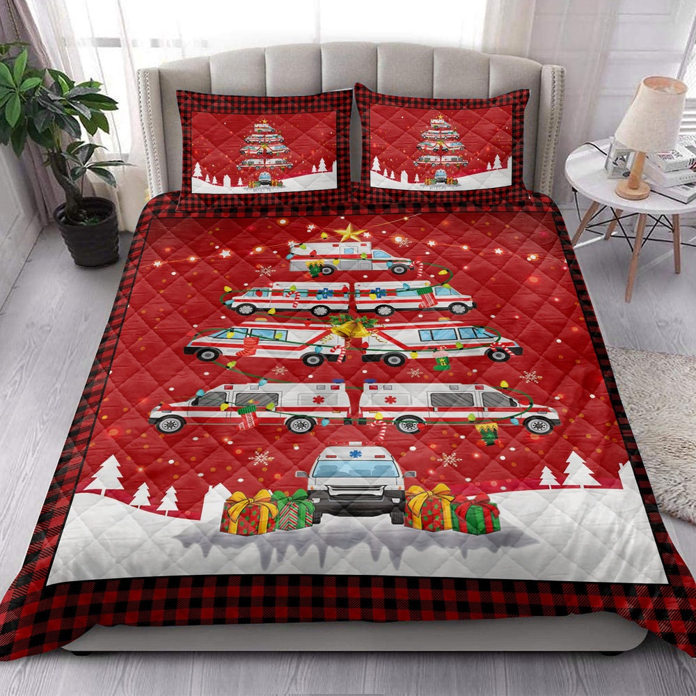 Ambulance Quilt Set, Ambulancemas Noel Xmas Tree Quilt Blanket