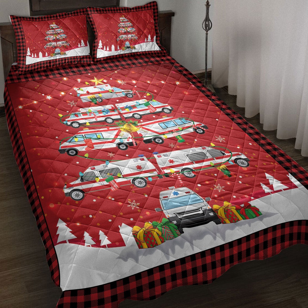 Ambulance Quilt Set, Ambulancemas Noel Xmas Tree Quilt Blanket