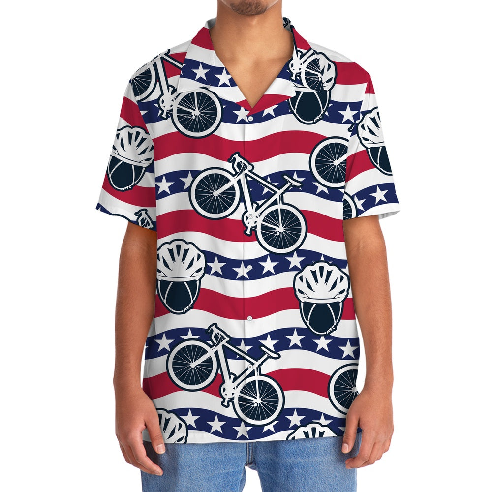 America Cycling Hawaiian Shirt, Funny Hawaiian Shirt, Usa Hawaiian Shirt, Vintage Hawaiian Shirts
