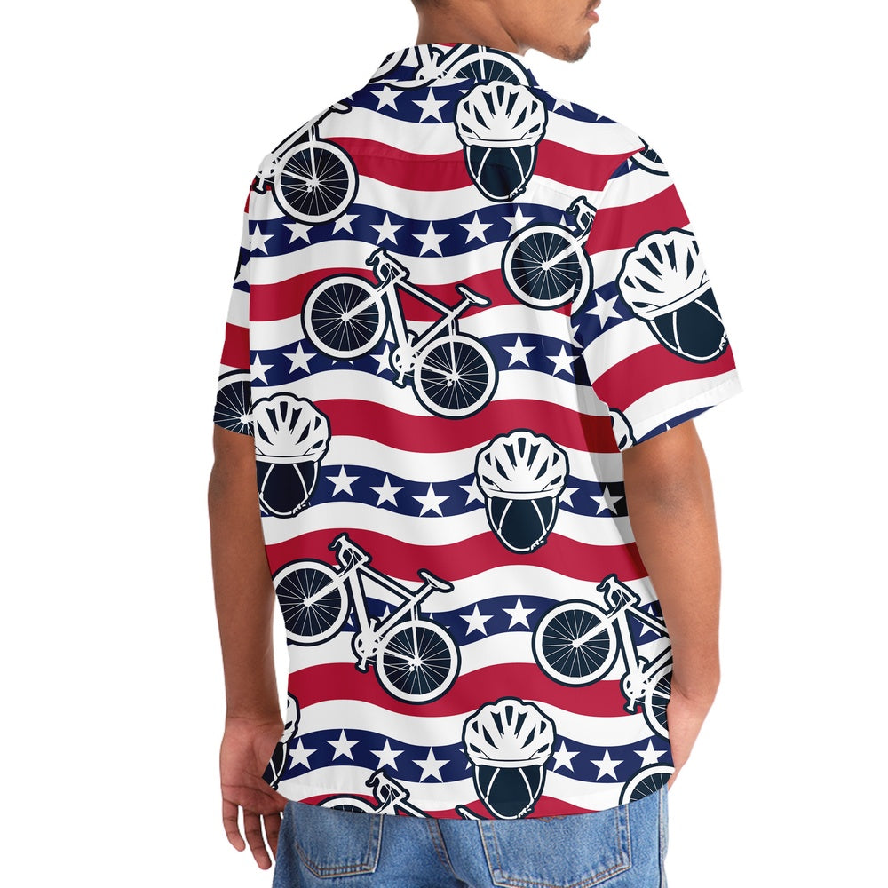 America Cycling Hawaiian Shirt, Funny Hawaiian Shirt, Usa Hawaiian Shirt, Vintage Hawaiian Shirts