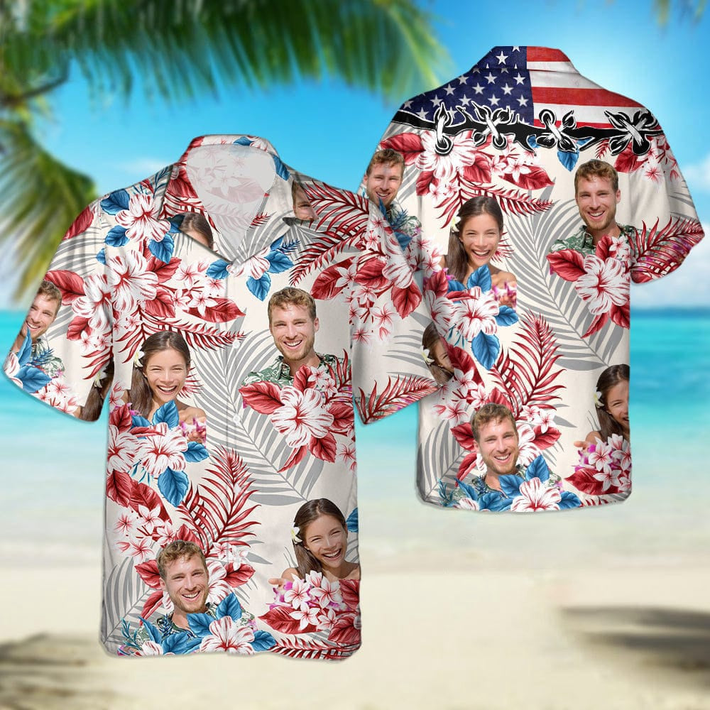 America Flag Hawaiian Shirt Upload Photo, Custom Hawaiian Shirts With Face