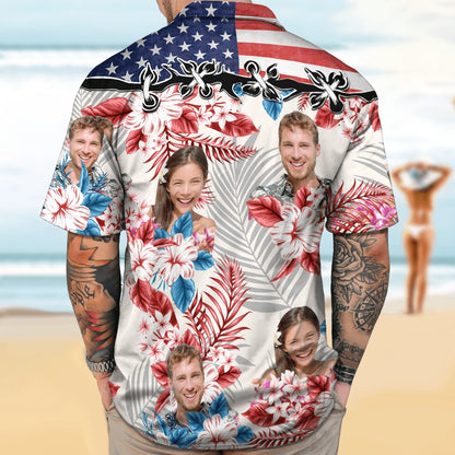 America Flag Hawaiian Shirt Upload Photo, Custom Hawaiian Shirts With Face