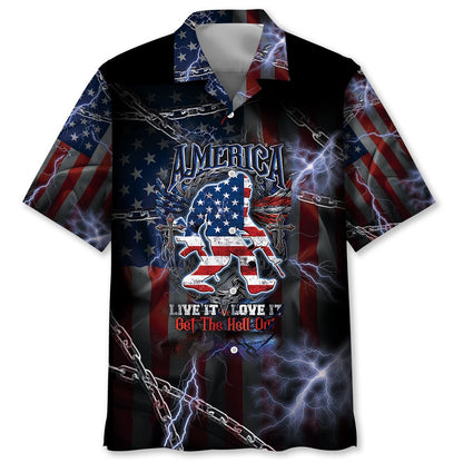 America Live It Love It Or Get The Hell Out Bigfoot Hawaiian Shirt, Funny Hawaiian Shirt, Cool Hawaiian Shirts, Best Hawaiian Shirts