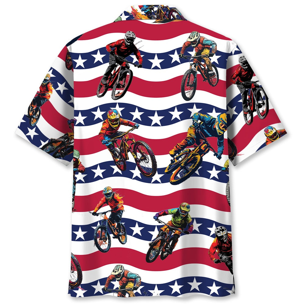 America Mountain Bike Hawaiian Shirt, Funny Hawaiian Shirt, Usa Hawaiian Shirt, Vintage Hawaiian Shirts