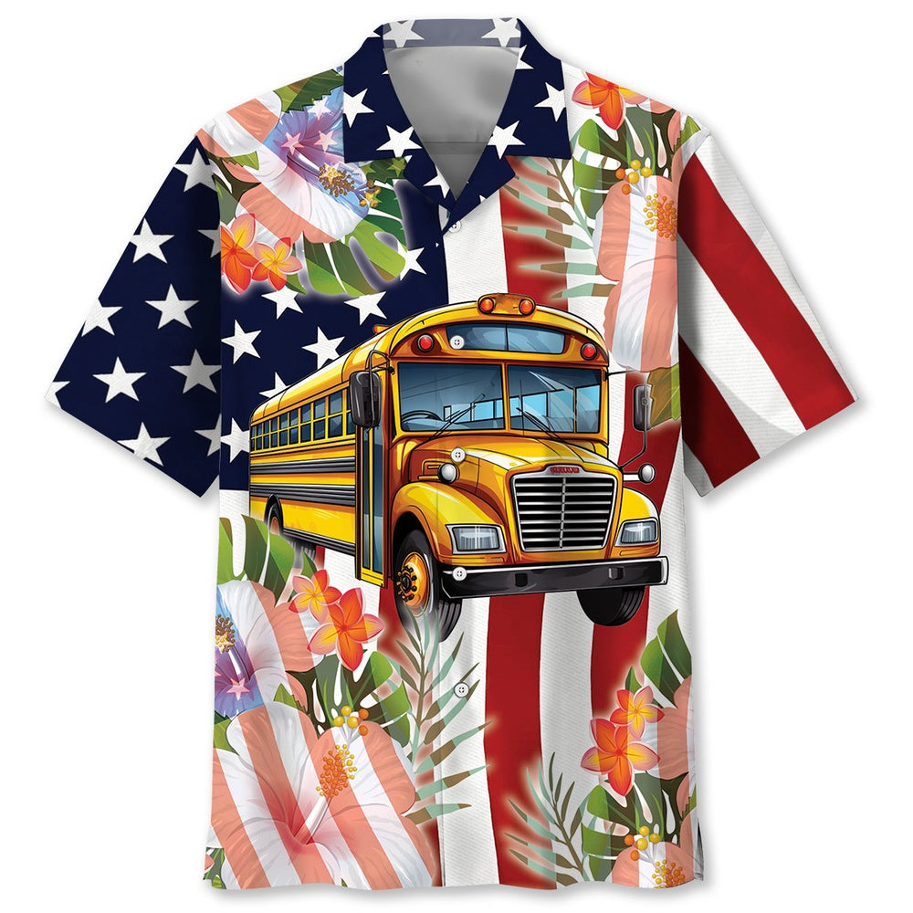 America School Bus Hawaiian Shirt, Funny Hawaiian Shirt, Usa Hawaiian Shirt, Vintage Hawaiian Shirts