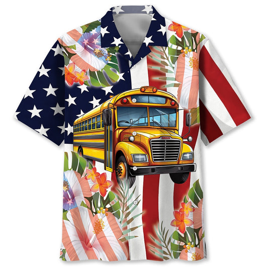 America School Bus Hawaiian Shirt, Funny Hawaiian Shirt, Usa Hawaiian Shirt, Vintage Hawaiian Shirts