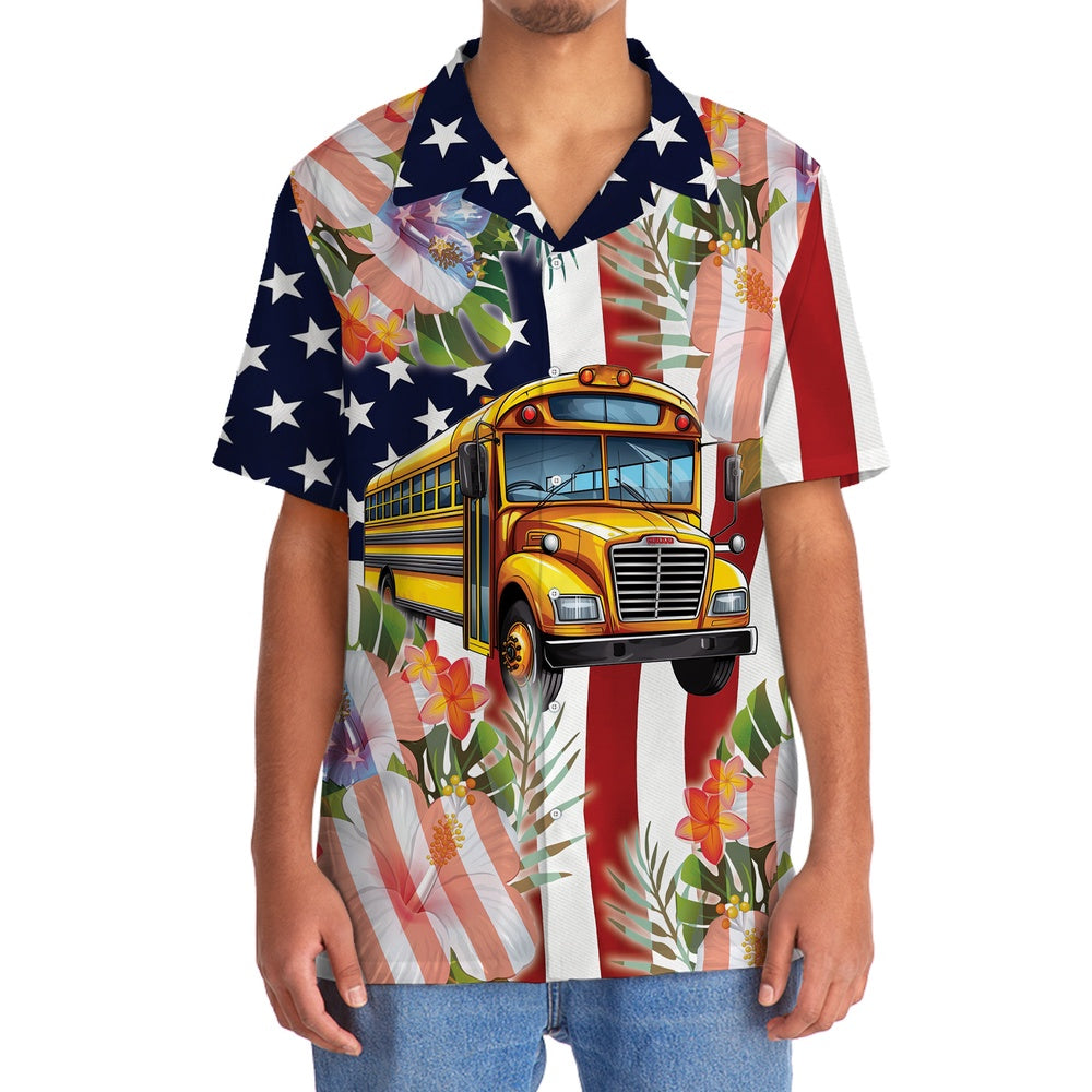America School Bus Hawaiian Shirt, Funny Hawaiian Shirt, Usa Hawaiian Shirt, Vintage Hawaiian Shirts