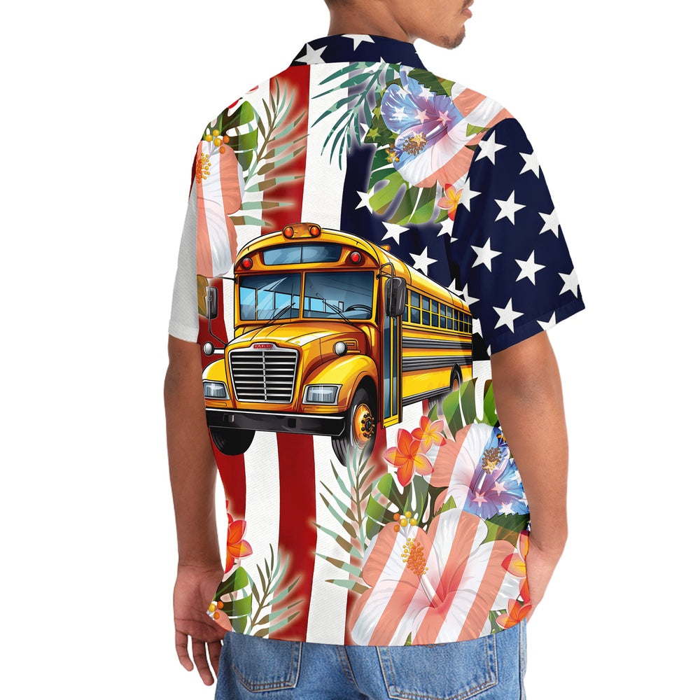 America School Bus Hawaiian Shirt, Funny Hawaiian Shirt, Usa Hawaiian Shirt, Vintage Hawaiian Shirts