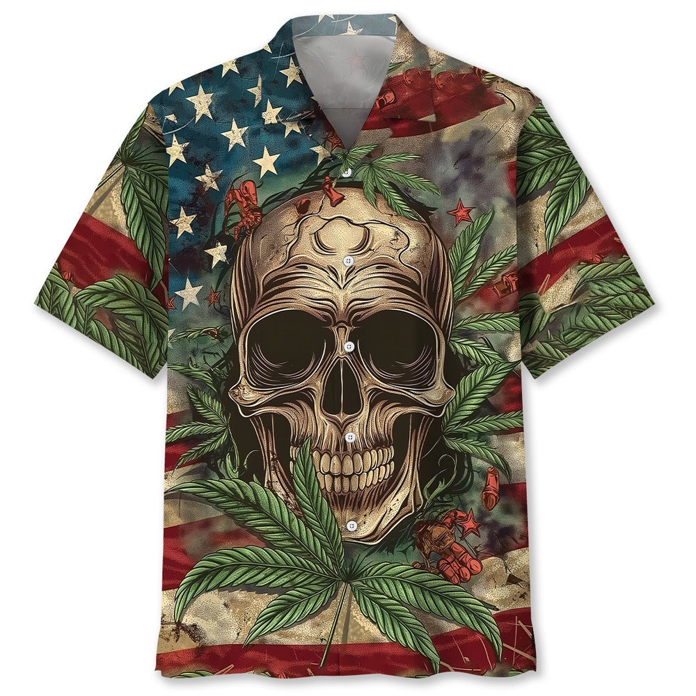 America Skull Hawaiian Shirt, Funny Hawaiian Shirt, Usa Hawaiian Shirt, Vintage Hawaiian Shirts