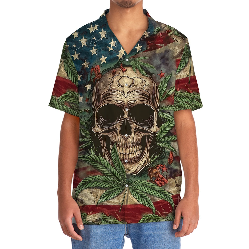 America Skull Hawaiian Shirt, Funny Hawaiian Shirt, Usa Hawaiian Shirt, Vintage Hawaiian Shirts