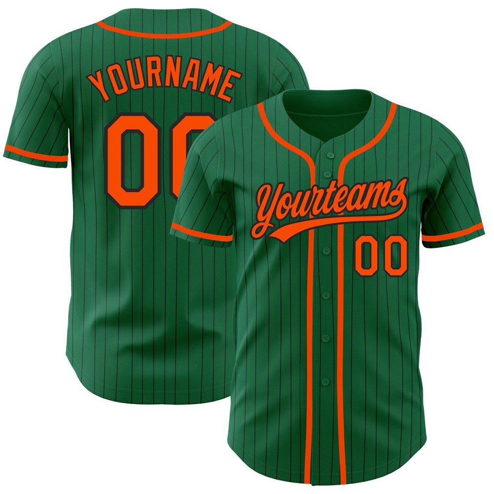 American Baseball Jersey, Custom Kelly Green Black Pinstripe Orange Authentic Baseball Jersey, Baseball Jersey Name