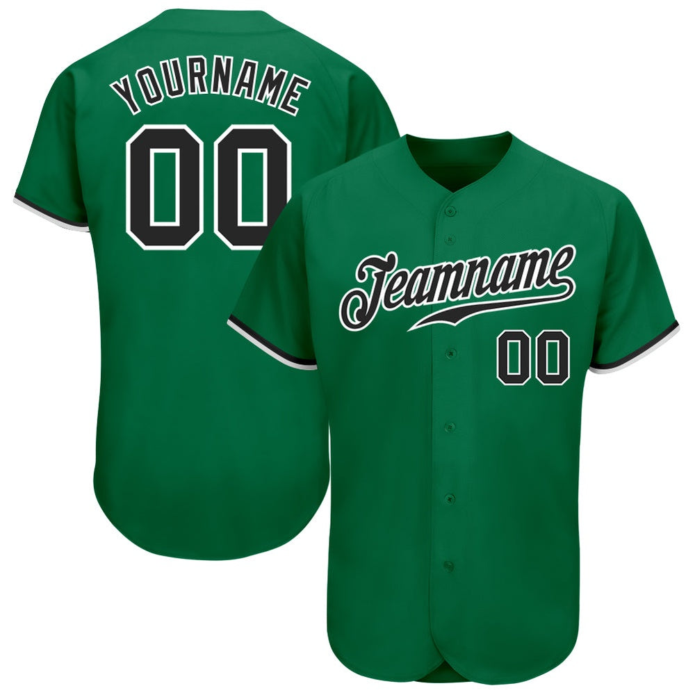 American Baseball Jersey, Custom Kelly Green Black White Authentic Baseball Jersey, Baseball Jersey Name