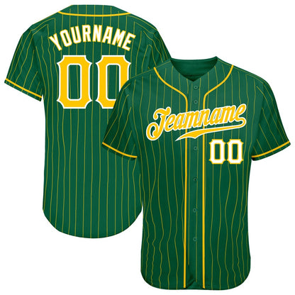 American Baseball Jersey, Custom Kelly Green Gold Pinstripe Gold White Authentic Baseball Jersey, Baseball Jersey Name