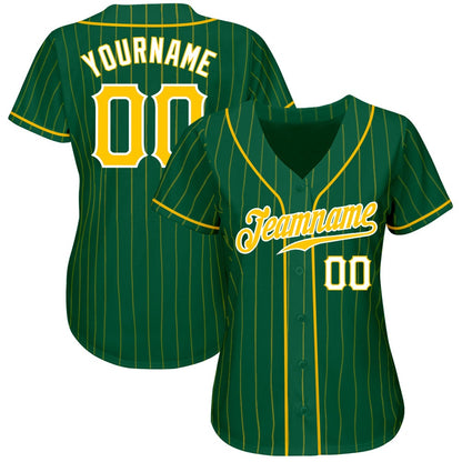 American Baseball Jersey, Custom Kelly Green Gold Pinstripe Gold White Authentic Baseball Jersey, Baseball Jersey Name