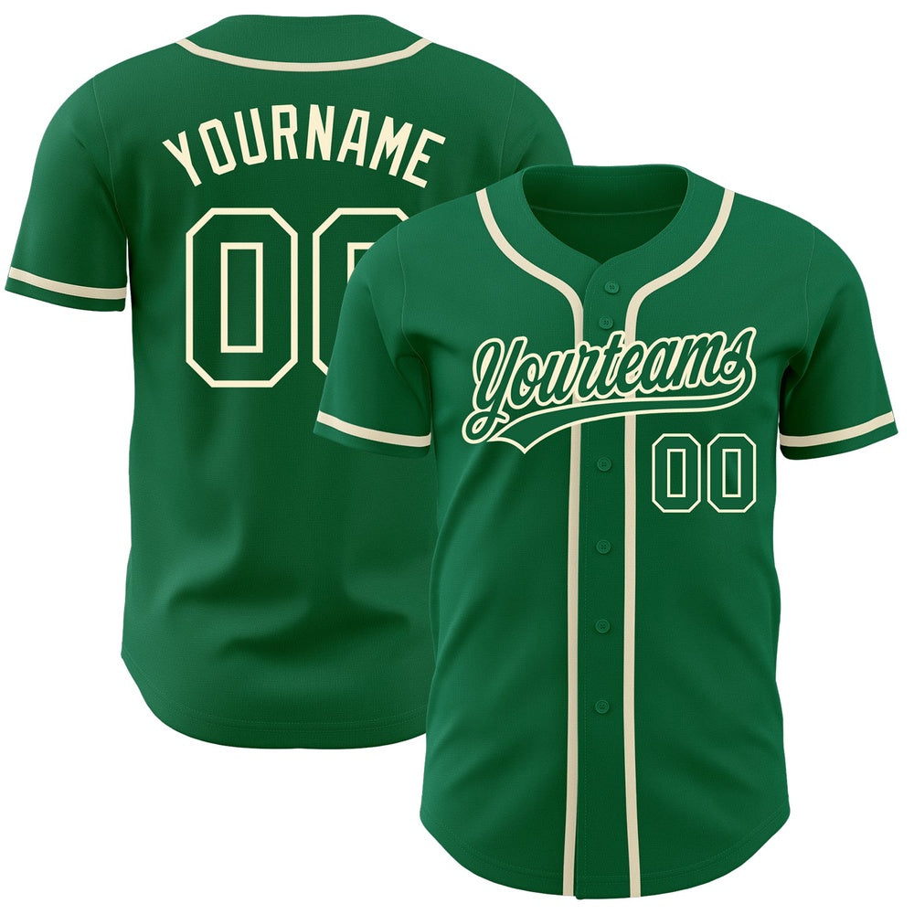 American Baseball Jersey, Custom Kelly Green Kelly Green Cream Authentic Baseball Jersey, Baseball Jersey Name