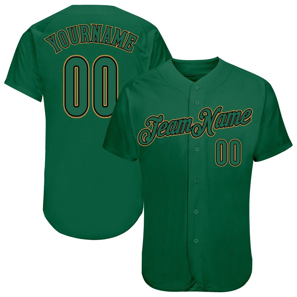 American Baseball Jersey, Custom Kelly Green Kelly Green Old Gold Authentic Baseball Jersey, Baseball Jersey Name
