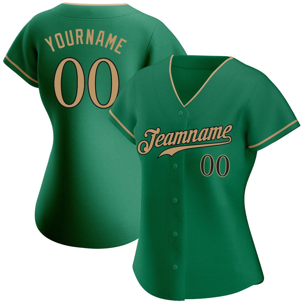 American Baseball Jersey, Custom Kelly Green Old Gold Black Authentic Baseball Jersey, Baseball Jersey Name