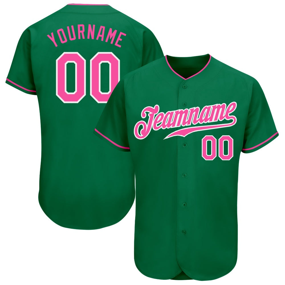 American Baseball Jersey, Custom Kelly Green Pink White Authentic Baseball Jersey, Baseball Jersey Name