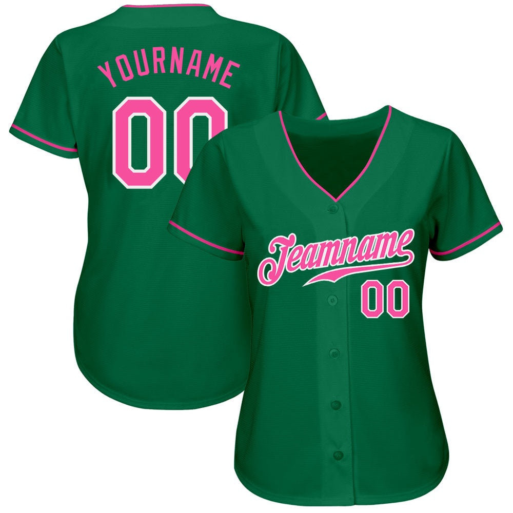 American Baseball Jersey, Custom Kelly Green Pink White Authentic Baseball Jersey, Baseball Jersey Name