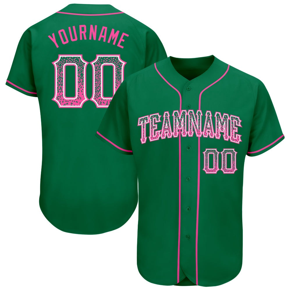 American Baseball Jersey, Custom Kelly Green Pink White Authentic Drift Fashion Baseball Jersey, Baseball Jersey Name