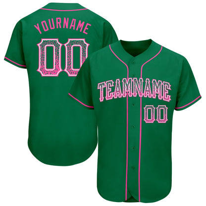 American Baseball Jersey, Custom Kelly Green Pink White Authentic Drift Fashion Baseball Jersey, Baseball Jersey Name