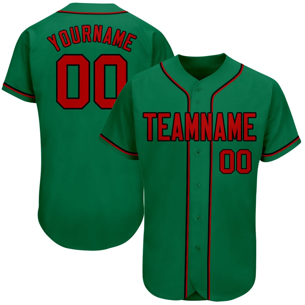 American Baseball Jersey, Custom Kelly Green Red Black Authentic Baseball Jersey, Baseball Jersey Name