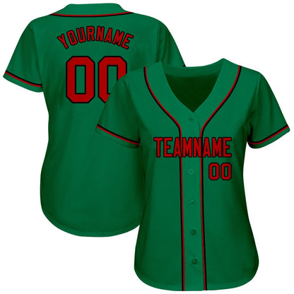 American Baseball Jersey, Custom Kelly Green Red Black Authentic Baseball Jersey, Baseball Jersey Name