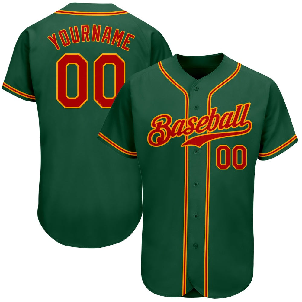 American Baseball Jersey, Custom Kelly Green Red Gold Authentic Baseball Jersey, Baseball Jersey Name