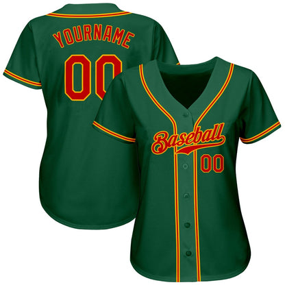 American Baseball Jersey, Custom Kelly Green Red Gold Authentic Baseball Jersey, Baseball Jersey Name