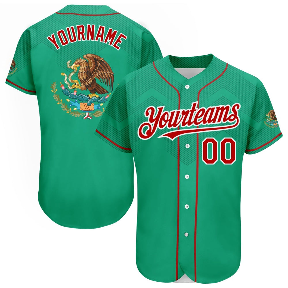 American Baseball Jersey, Custom Kelly Green Red White 3D Mexico Authentic Baseball Jersey, Baseball Jersey Name