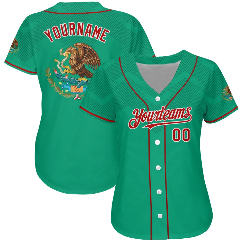 American Baseball Jersey, Custom Kelly Green Red White 3D Mexico Authentic Baseball Jersey, Baseball Jersey Name