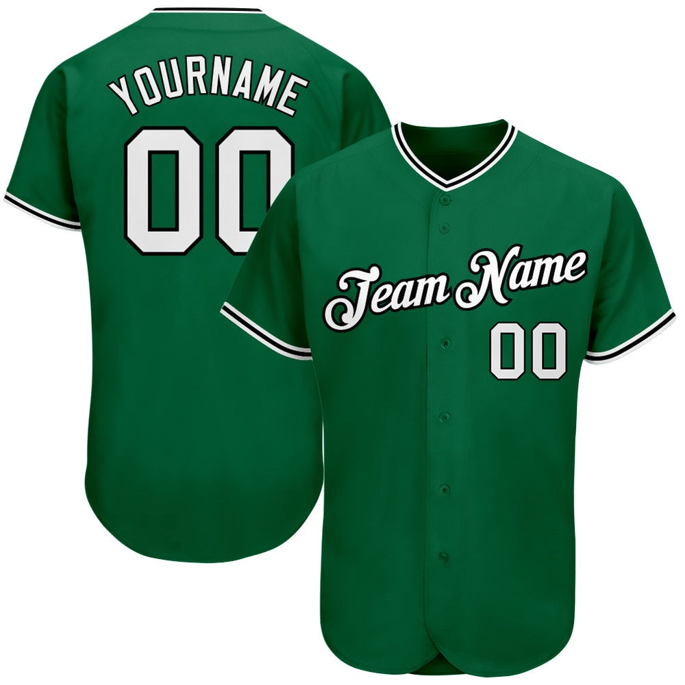 American Baseball Jersey, Custom Kelly Green White Black Authentic Baseball Jersey, Baseball Jersey Name