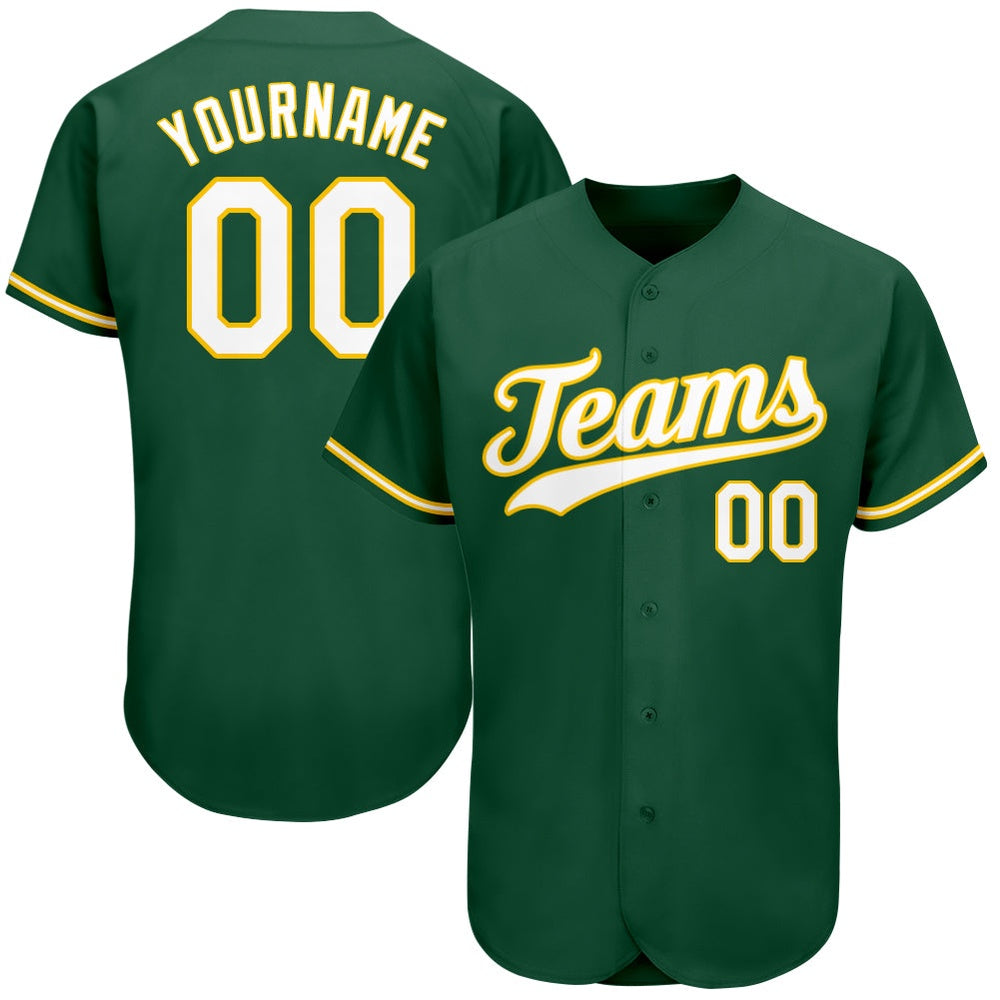 American Baseball Jersey, Custom Kelly Green White Gold Authentic Baseball Jersey, Baseball Jersey Name