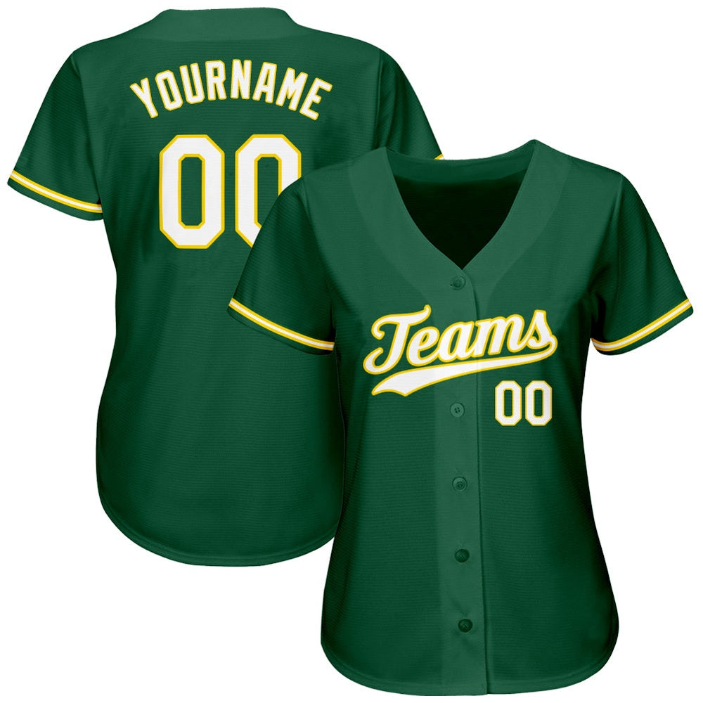 American Baseball Jersey, Custom Kelly Green White Gold Authentic Baseball Jersey, Baseball Jersey Name