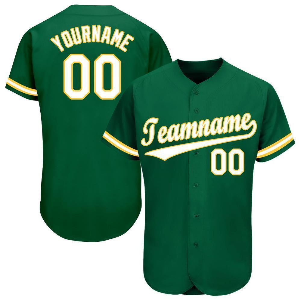 American Baseball Jersey, Custom Kelly Green White Gold Baseball Jersey, Baseball Jersey Name