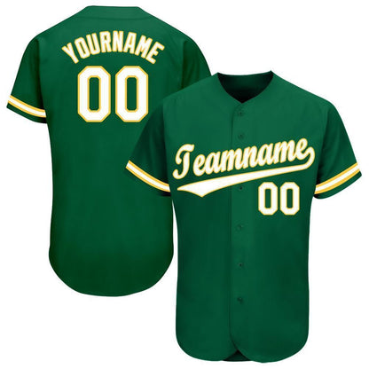 American Baseball Jersey, Custom Kelly Green White Gold Baseball Jersey, Baseball Jersey Name