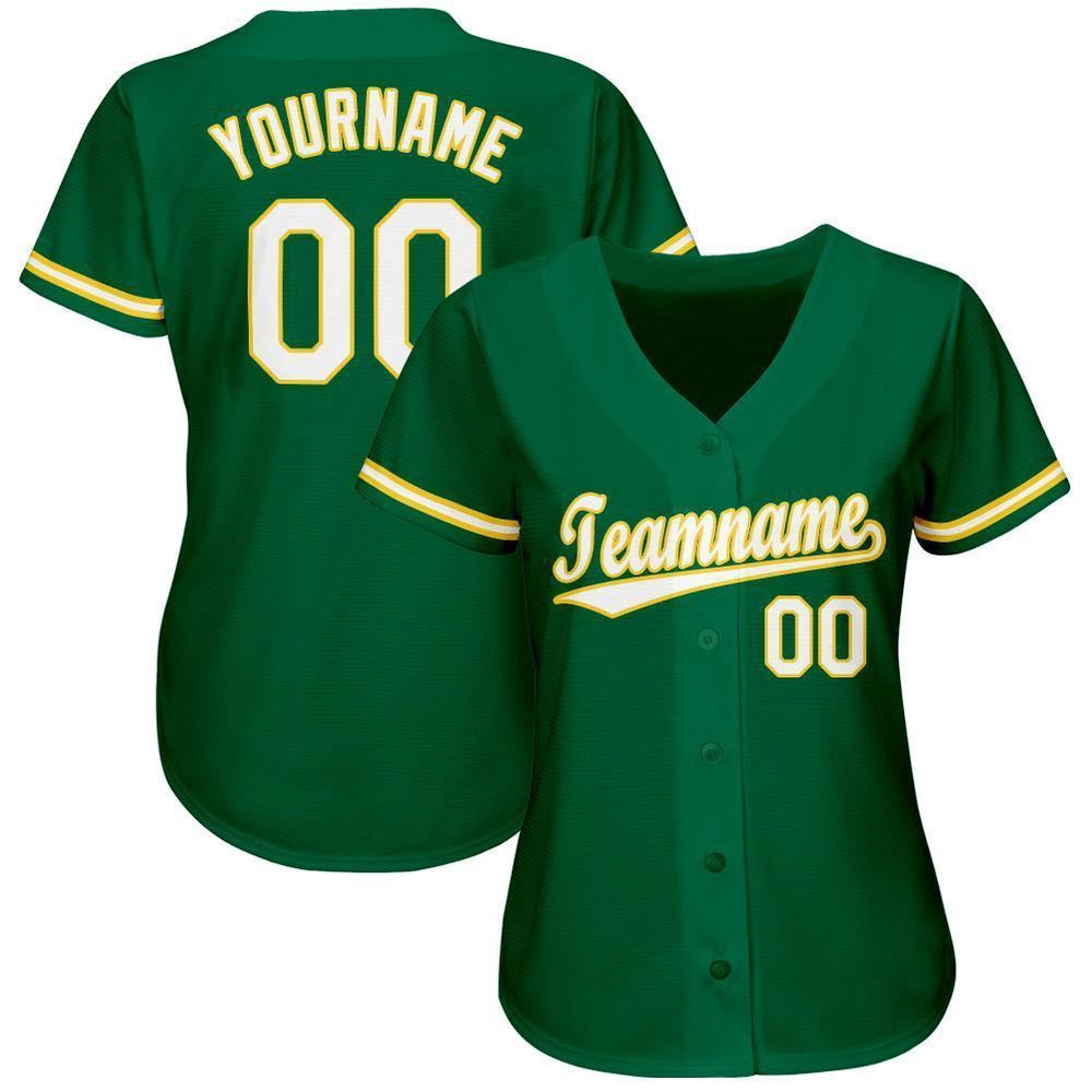 American Baseball Jersey, Custom Kelly Green White Gold Baseball Jersey, Baseball Jersey Name