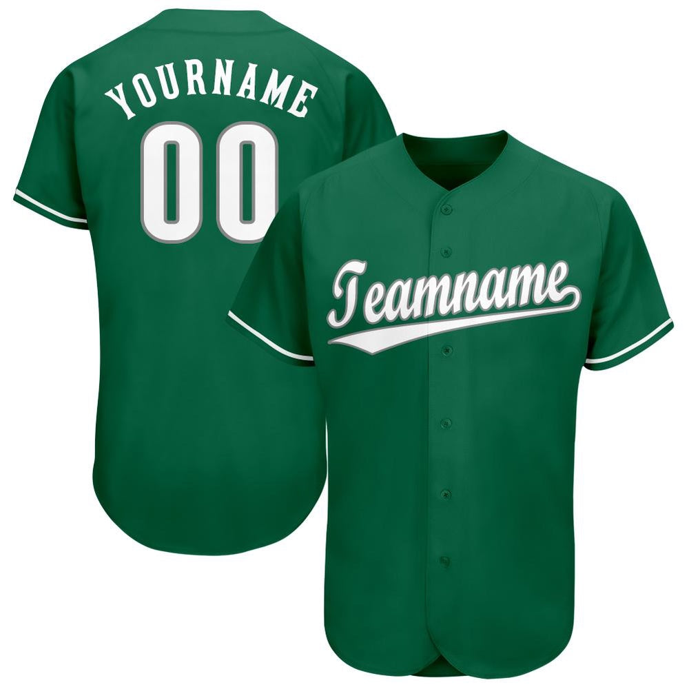 American Baseball Jersey, Custom Kelly Green White Gray Baseball Jersey, Baseball Jersey Name