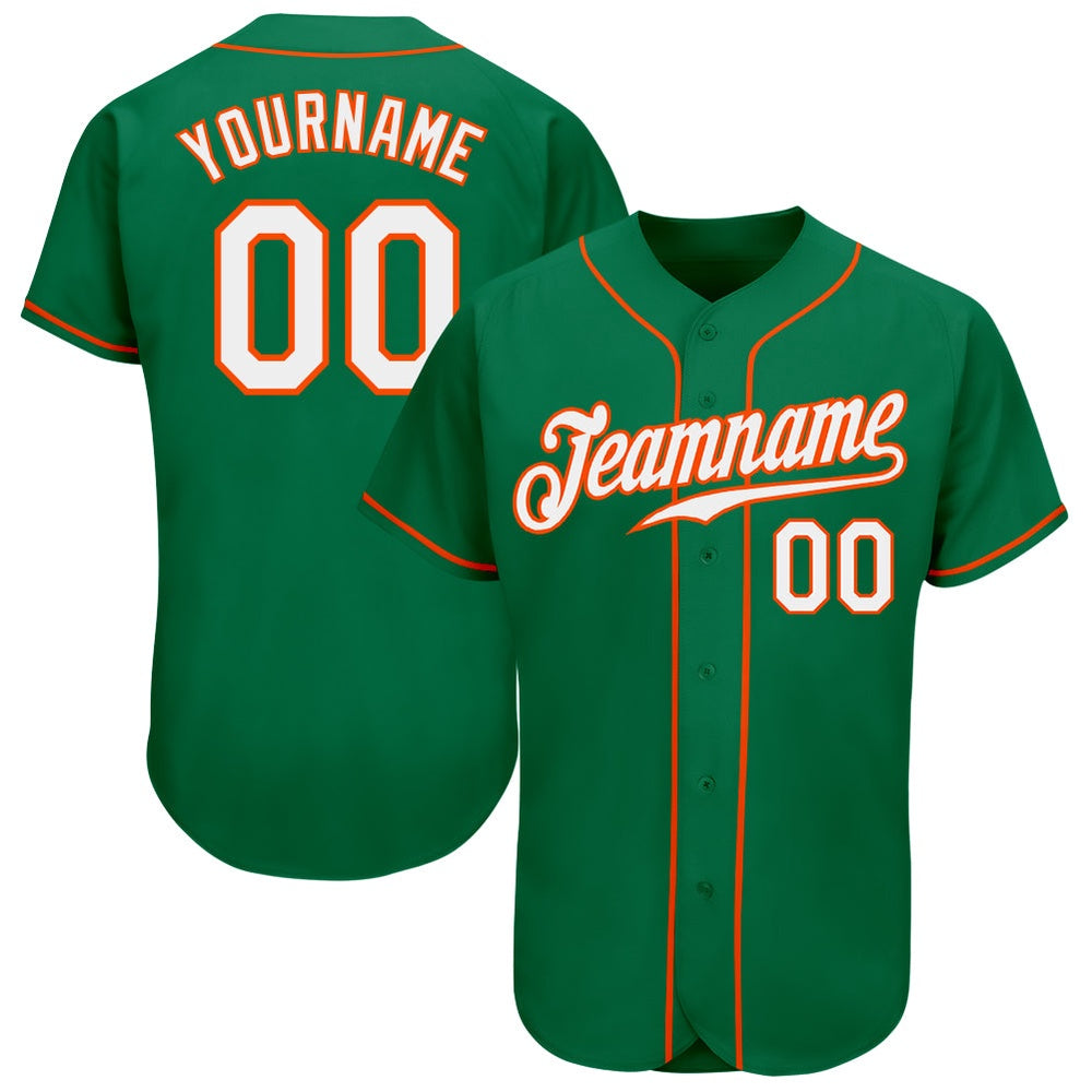American Baseball Jersey, Custom Kelly Green White Orange Authentic Baseball Jersey, Baseball Jersey Name