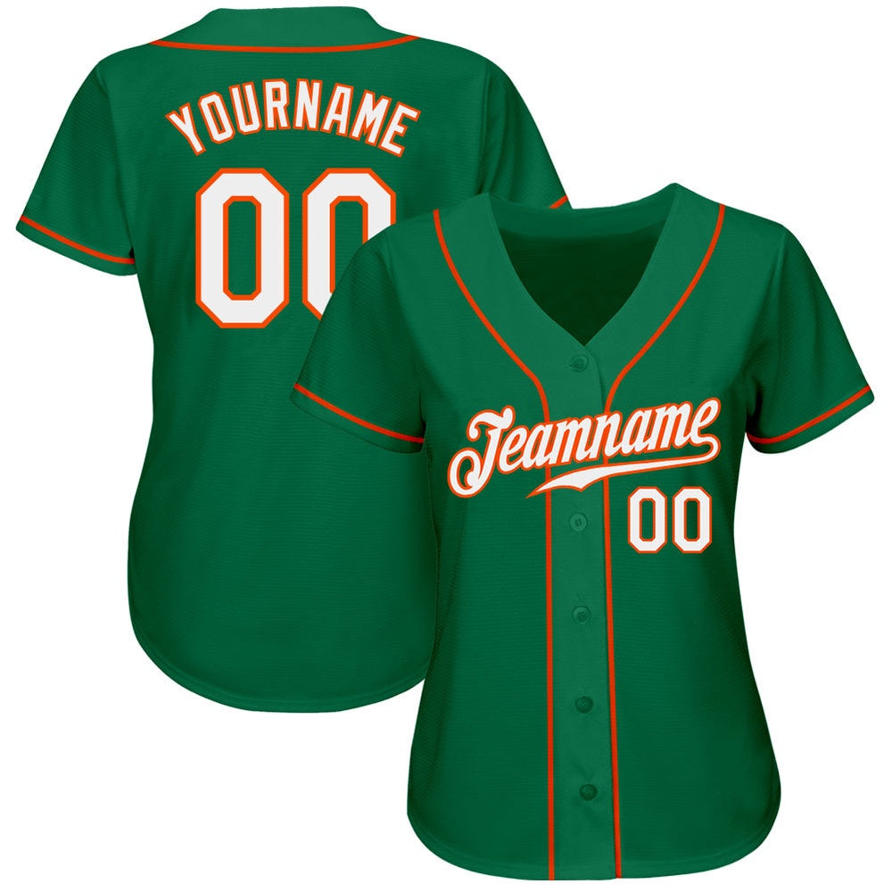 American Baseball Jersey, Custom Kelly Green White Orange Authentic Baseball Jersey, Baseball Jersey Name