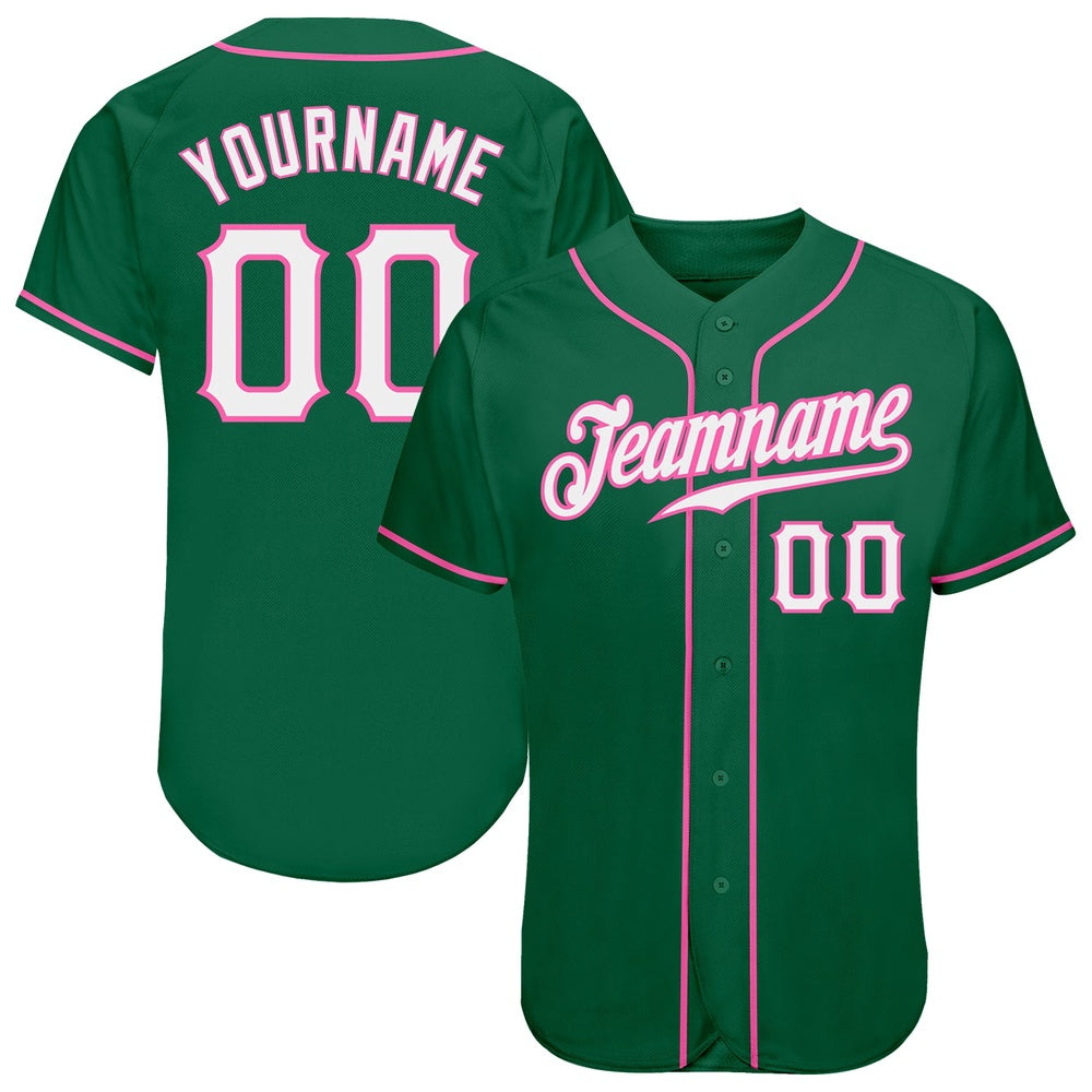 American Baseball Jersey, Custom Kelly Green White Pink Authentic Baseball Jersey, Baseball Jersey Name