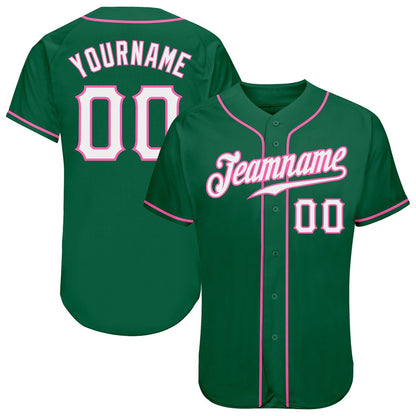 American Baseball Jersey, Custom Kelly Green White Pink Authentic Baseball Jersey, Baseball Jersey Name