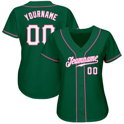 American Baseball Jersey, Custom Kelly Green White Pink Authentic Baseball Jersey, Baseball Jersey Name
