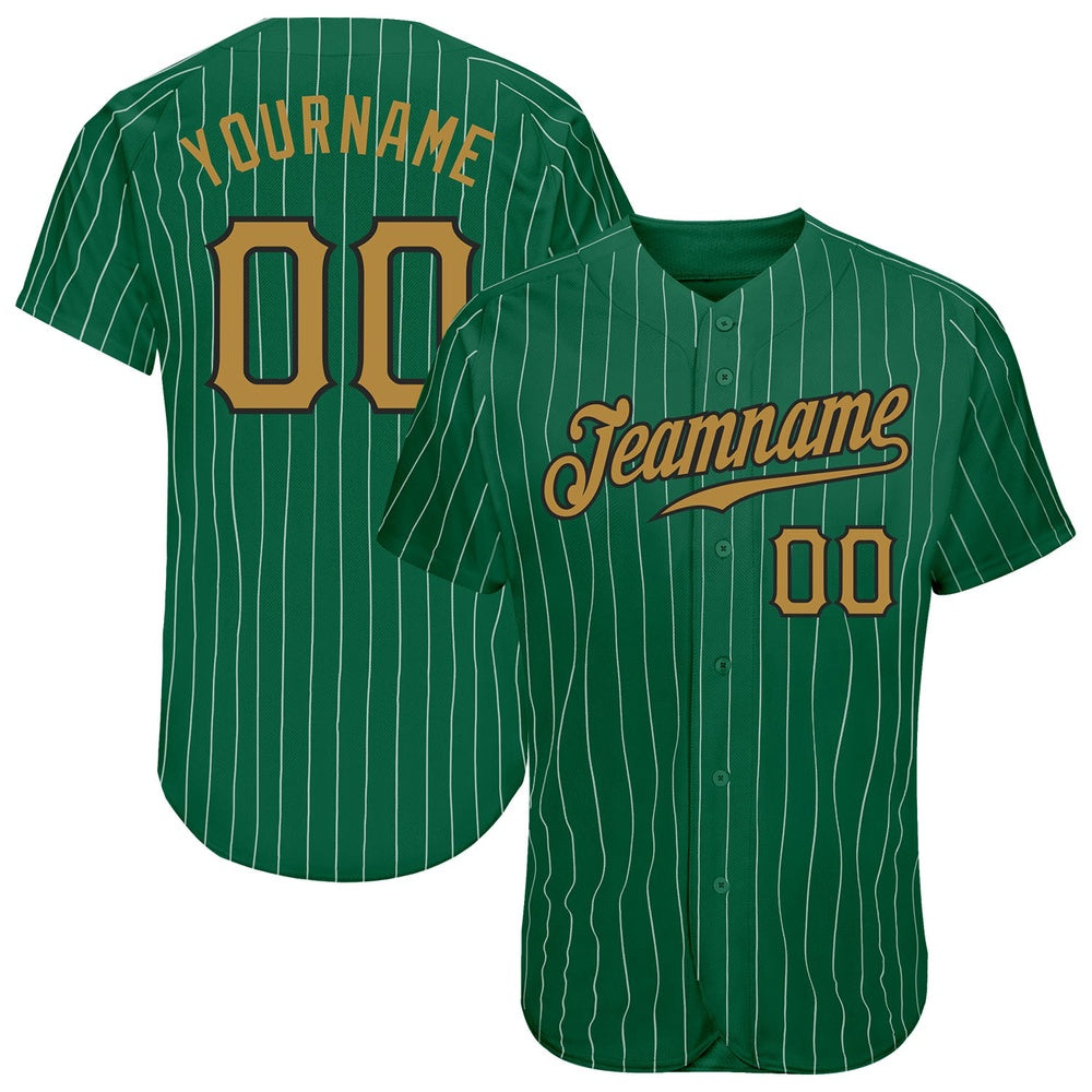 American Baseball Jersey, Custom Kelly Green White Pinstripe Old Gold Black Authentic Baseball Jersey, Baseball Jersey Name