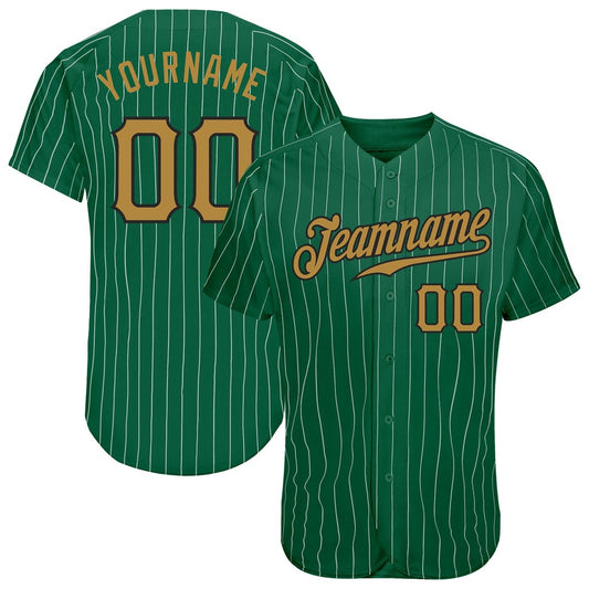 American Baseball Jersey, Custom Kelly Green White Pinstripe Old Gold Black Authentic Baseball Jersey, Baseball Jersey Name