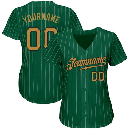 American Baseball Jersey, Custom Kelly Green White Pinstripe Old Gold Black Authentic Baseball Jersey, Baseball Jersey Name