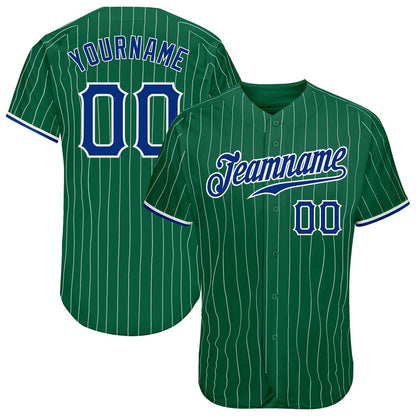 American Baseball Jersey, Custom Kelly Green White Pinstripe Royal White Authentic Baseball Jersey, Baseball Jersey Name