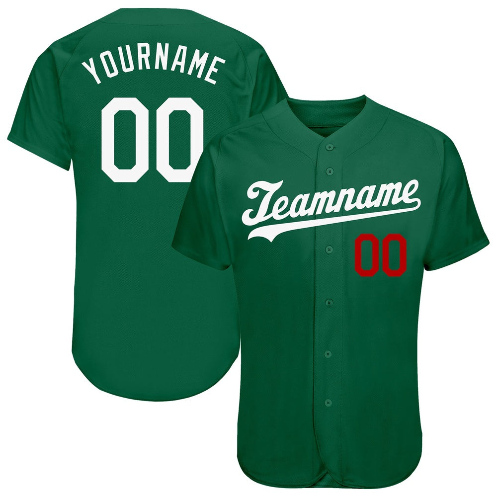American Baseball Jersey, Custom Kelly Green White Red Authentic Baseball Jersey, Baseball Jersey Name