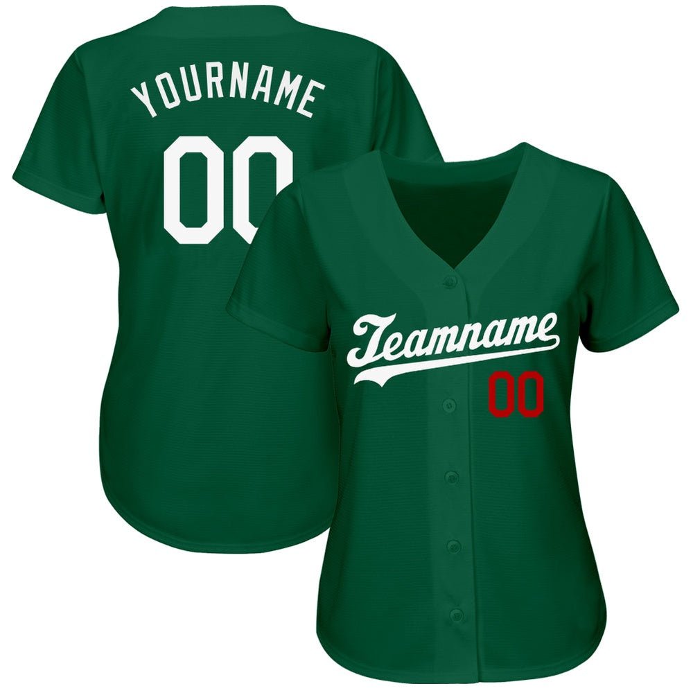 American Baseball Jersey, Custom Kelly Green White Red Authentic Baseball Jersey, Baseball Jersey Name